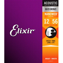 JUEGO CUERDAS ELIXIR ACUSTICA NANOWEB 80/20 BRONZE